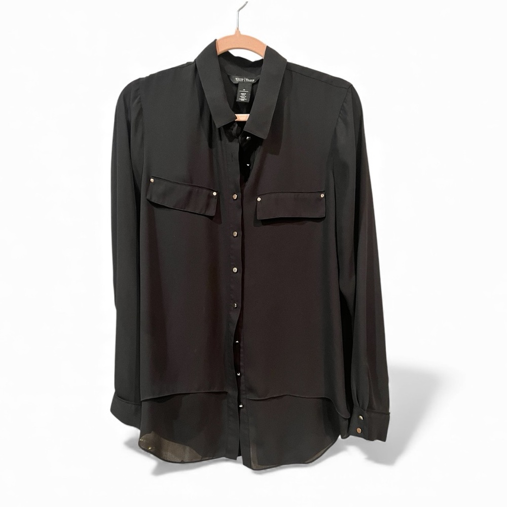 White House Black Market Black Button-Front Long Sleeve Blouse
